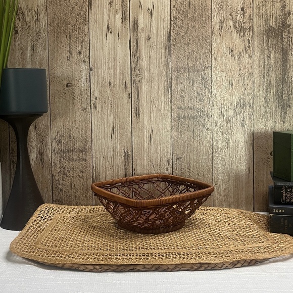 None Other - Vintage Woven Wicker Basket | Rustic Farmhouse Catchall Tray | Boho Home Decor